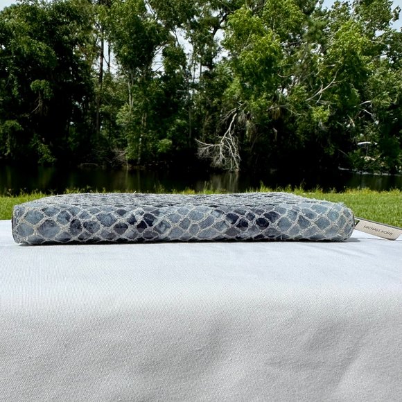 MICHAEL Michael Kors Jet Set Blue & Black Python Snake Large Zip Around Wallet - Picture 9 of 12